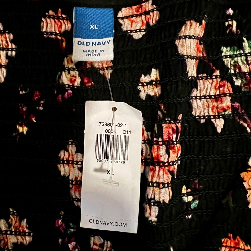 New Old Navy Floral Cotton Knit Puff Sleeve Smocked‎ Peplum Ruffle Boho Top XL - Picture 9 of 13